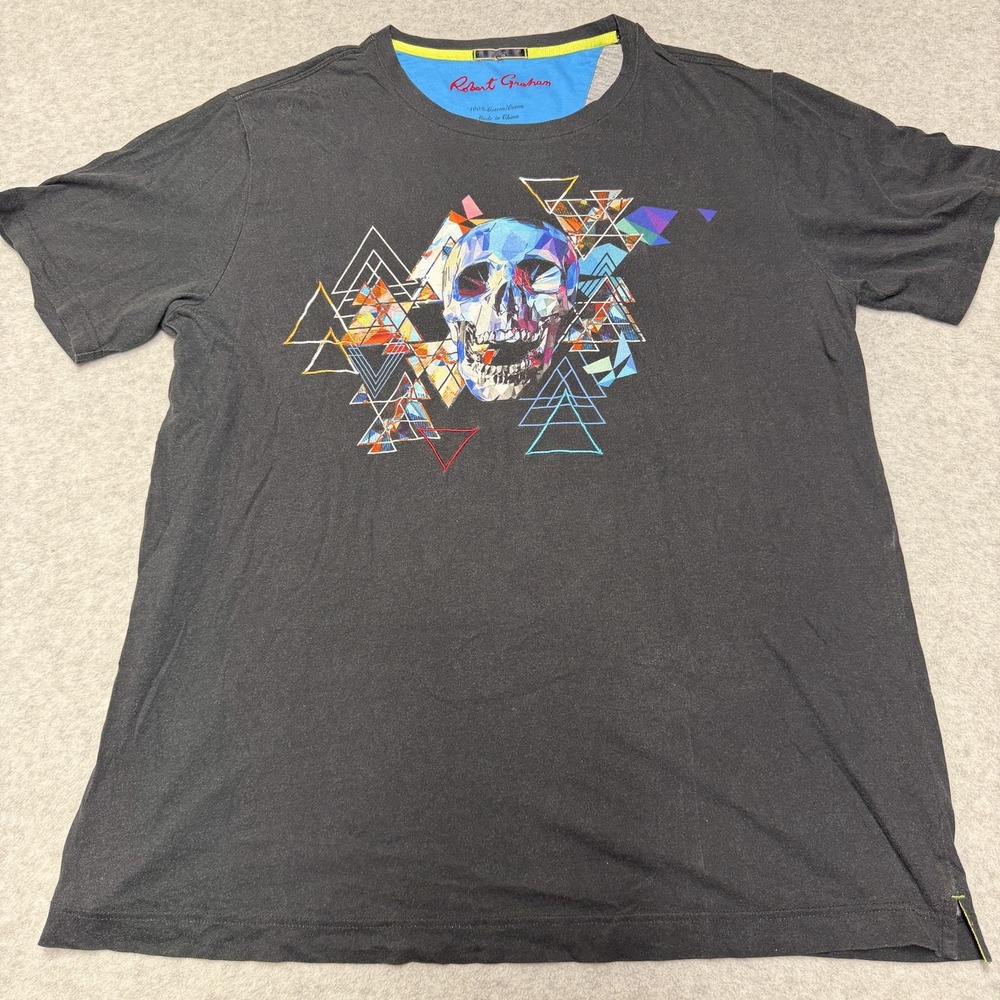 Robert Graham Shirt Mens XL Gray Geometric Skull Graphic Tee Tagless Cotton